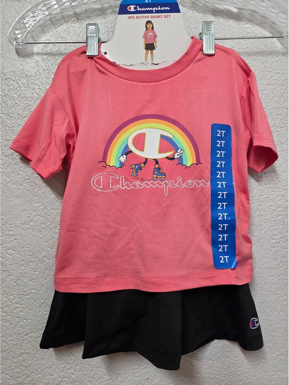 Champion Girls 2T 2 Piece Active Skort Set Pink Top Black Skirt Nwt